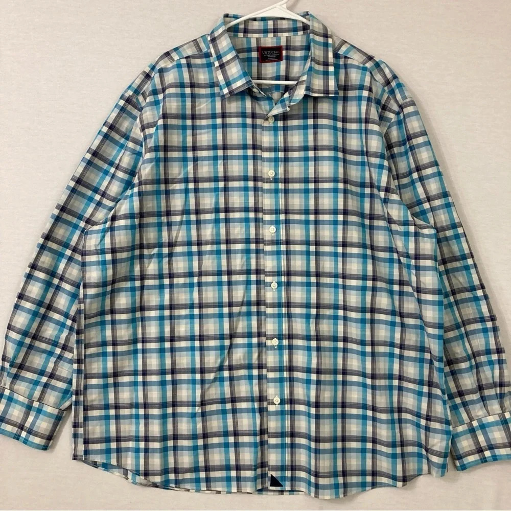 UNTUCKit Blue‎ Gray Plaid Cotton Long Sleeve Button Down size XXXL